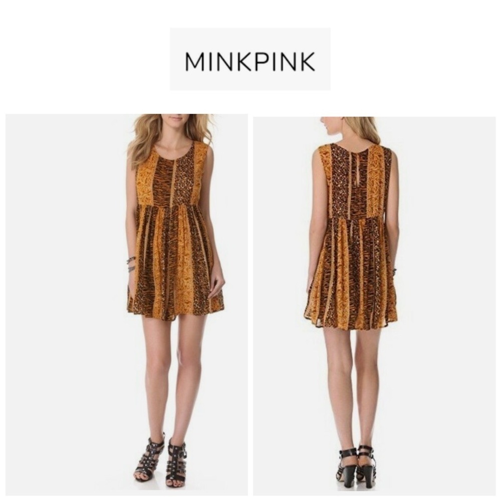 MINKPINK Boho Fair Game Blend of Colors Sleeveless Multi-Print Sundress S